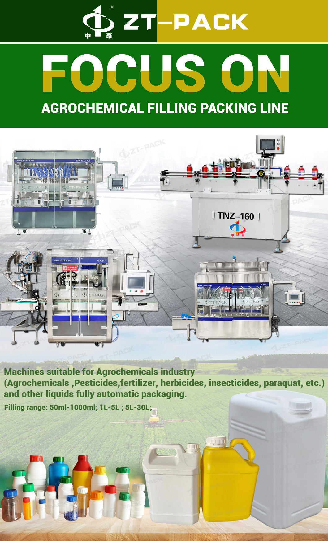 50 ml -1000 ml Pestizid-Füllmaschine Verpackungslinie